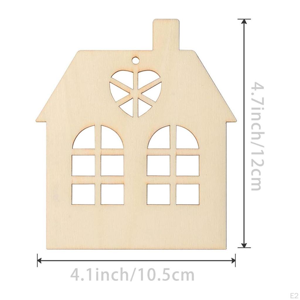 10Pcs Wooden House Cutout Ornaments with Rope Handmade Unfinished Cutouts for Scrapbook