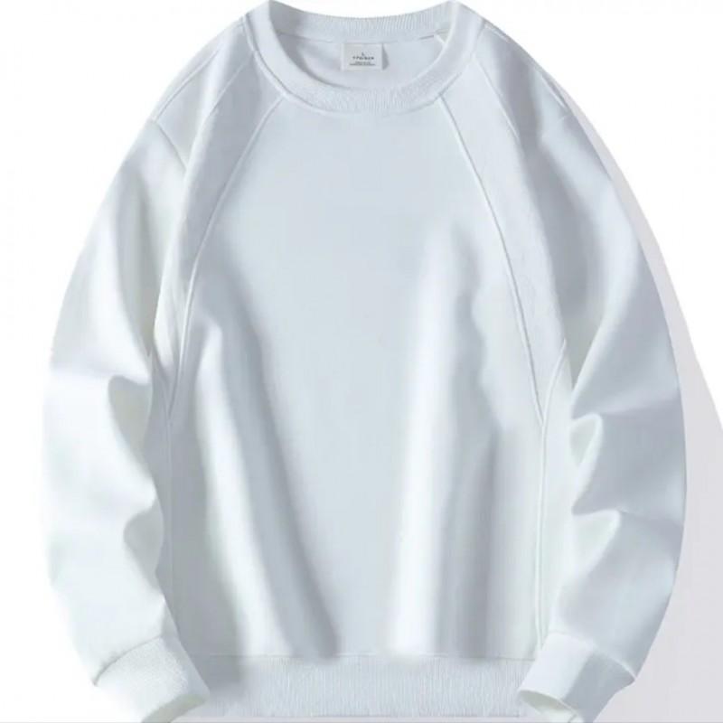Mens Winter Fleece Sweatshirt Round Neck Loose Fit Solid Color Casual Top