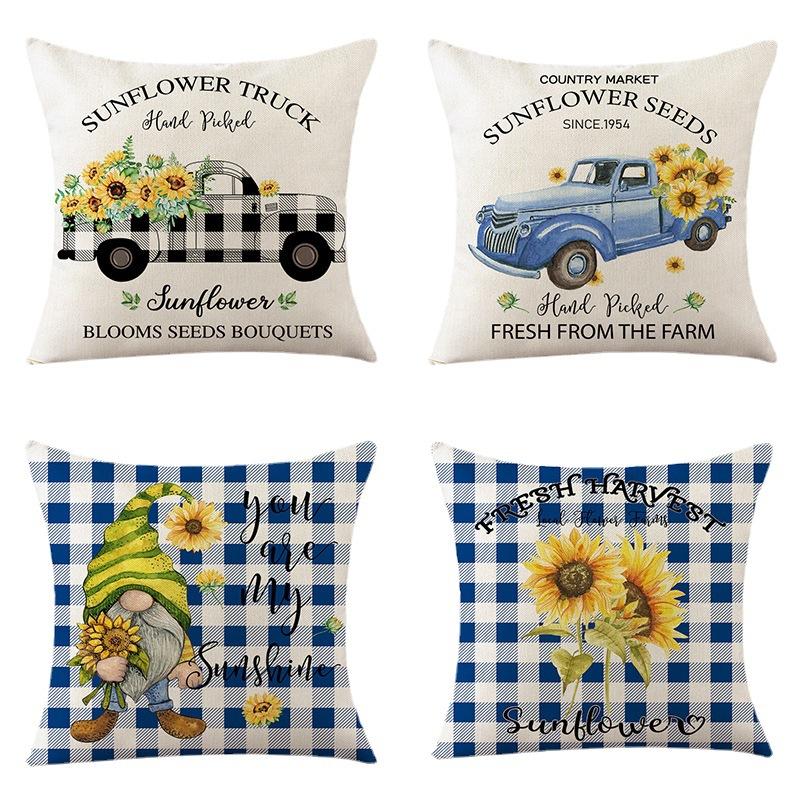 Home Decoration Pillowcase Set Watercolor Plaid Sunflower Pillowcase Spring High-end Home Cushion Cover