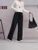 Women's High-Waisted Red Wide-Leg Pants - Slimming, Solid Color, Loose, Casual Fit for Spring & Autumn