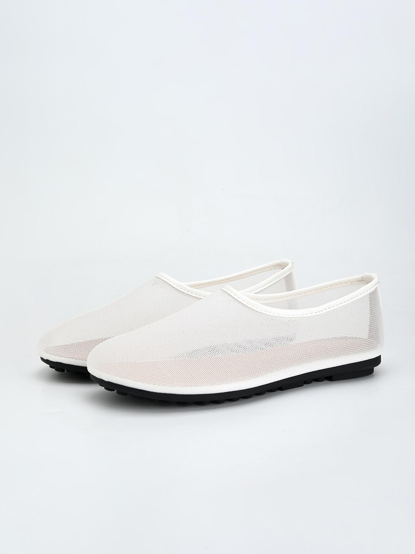 

Новые туфли с круглой головкой из сетчатой ткани, дышащие, тонкие, полые, на плоской подошве, одинарные, с одной педалью, ленивые, повседневные туфли 43 белый