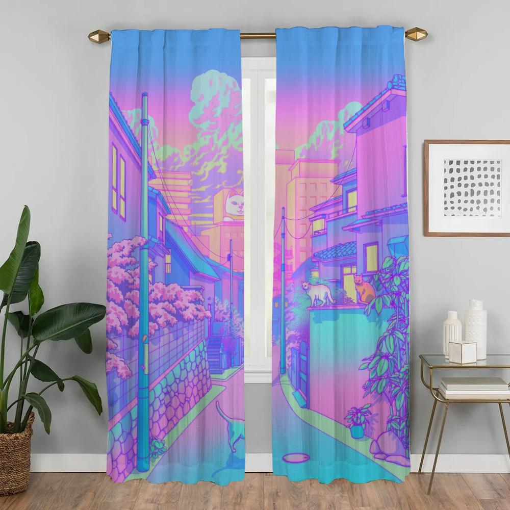 Blackout Curtain for Room 2 Panel City Pop Partition Curtains for Bedroom Home Interior Curtains Halloween Decoration Shades