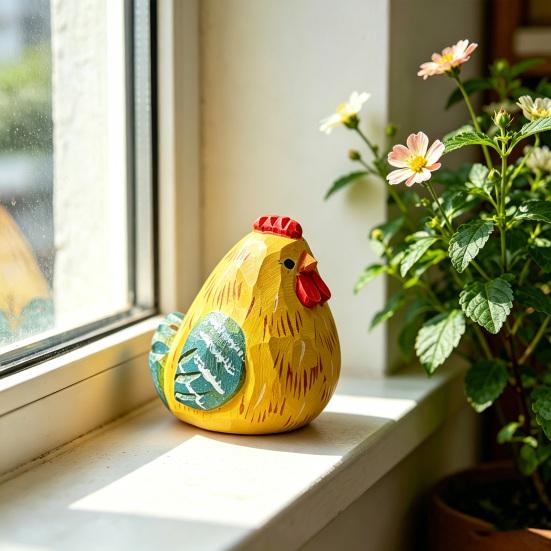 Hand-Carved Wooden Rooster Figurine Farmhouse Chicken Sculptures Rustic Animal Statue for Home Shelf Desk Kitchen Decor Gift for Chicken Lovers