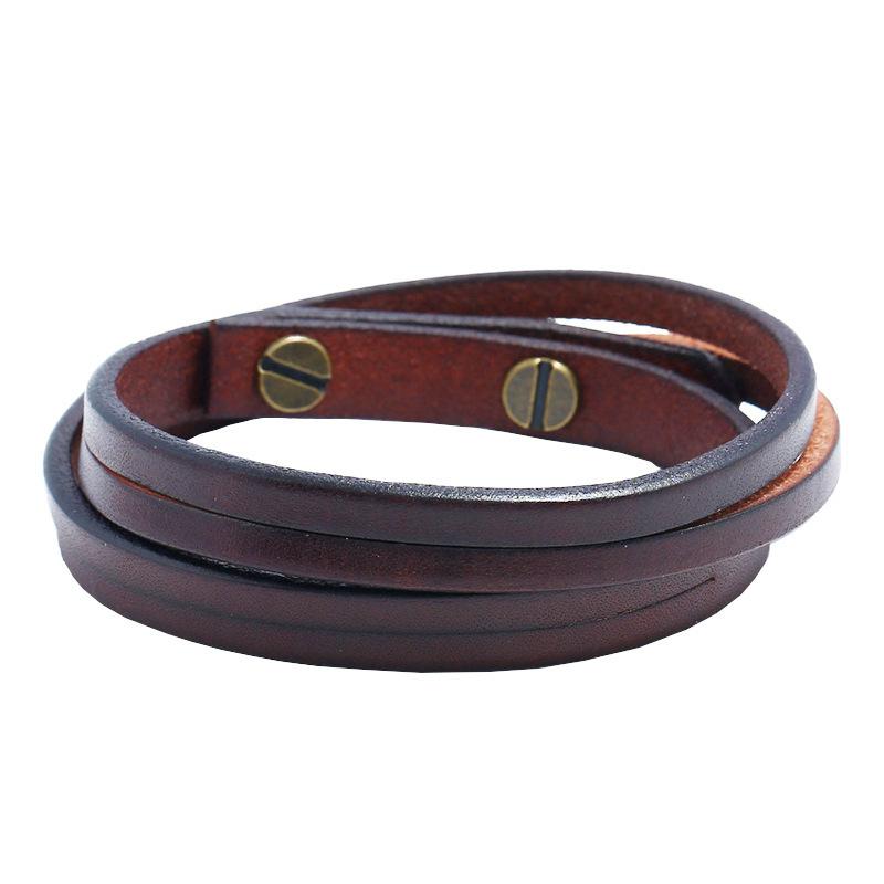 Hot Sale Punk Rock Double Layer Leather Bracelets Cowhide Wrap Cuff Bracelet Men Friendship Fashion Festival Hombre Jewelry