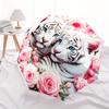 Tiger Cubs Roses Automatic Folding Umbrella  8 Ribs, Durable Iron Frame, Bright Color Pattern Compact Travel Umbrella, Suitable for Outdoor,
