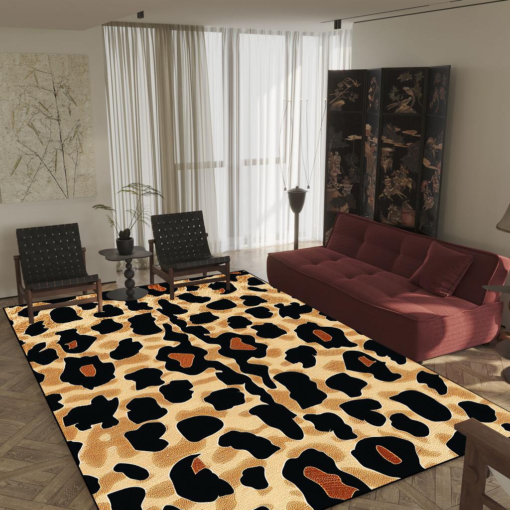 Fashion Leopard Print Decorative Rug for Living Room Luxury Soft Flannel Bedroom Carpet Nordic Animal Print Sofa Side Floor Mats