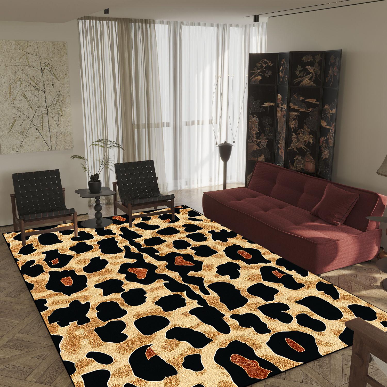 

Luxury Leopard Print Rug Soft Flannel Carpet for Living Room Bedroom Nordic Animal Print Floor Mat 60x90cm