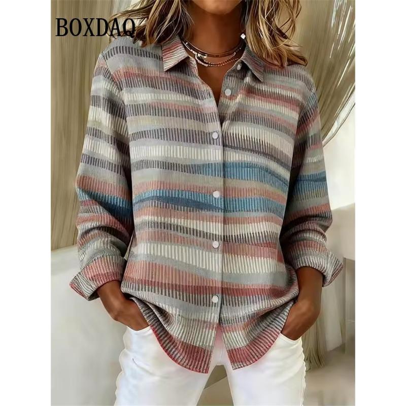 Spring Summer Patchwork Women's Long-Sleeve Blouse Casual Streetwear Lapel Shirts Classic Fashion Women's Button Shirt
