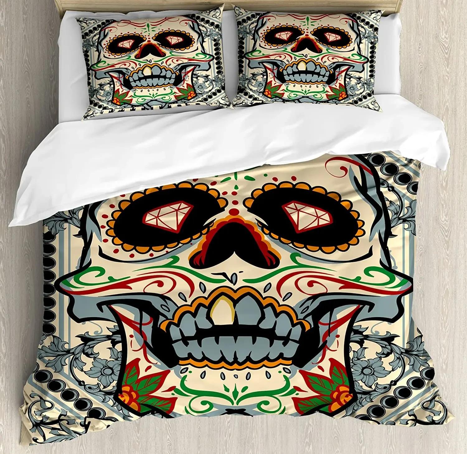 

Comforter Sugar Skull Sugar Killer Calaveras Framework Day Of The Dead Vintage Gothic Design Printskull Bedding Set Comforter (quilt)-EU Single(135*200cm)3pcs