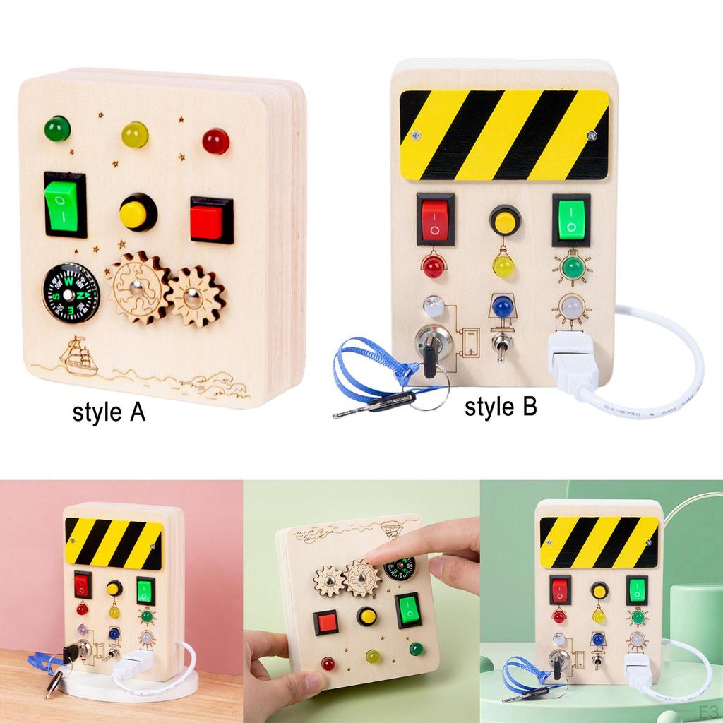Switch Board Electronic Educational Toy Wooden Sensory Toys with Buttons Busy Led