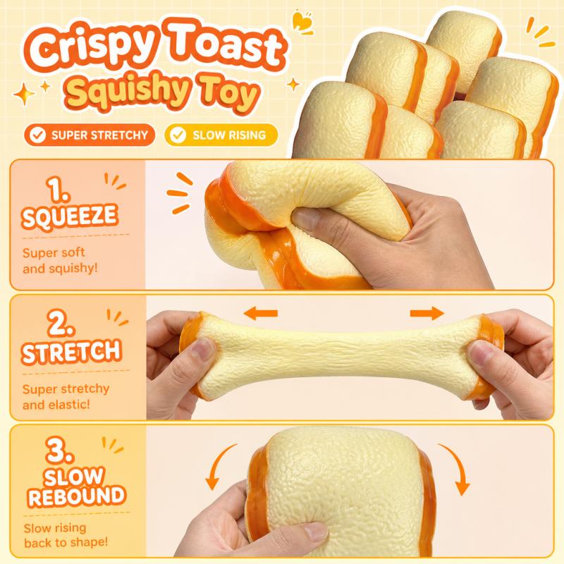 Crunch Squishy Toast Fidget Toy Slow Rise Simulated Food Squeeze Toy Filled ASMR Anti Stress Release Hand Relax Toy Cute Sticky Soft Pinch Party Gift