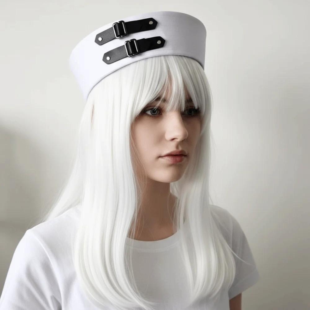 Chain Sweet Captain Hat Y2K Black Cosplay Sailor Hat Leather Buckle Sailor Hat Festival Wear