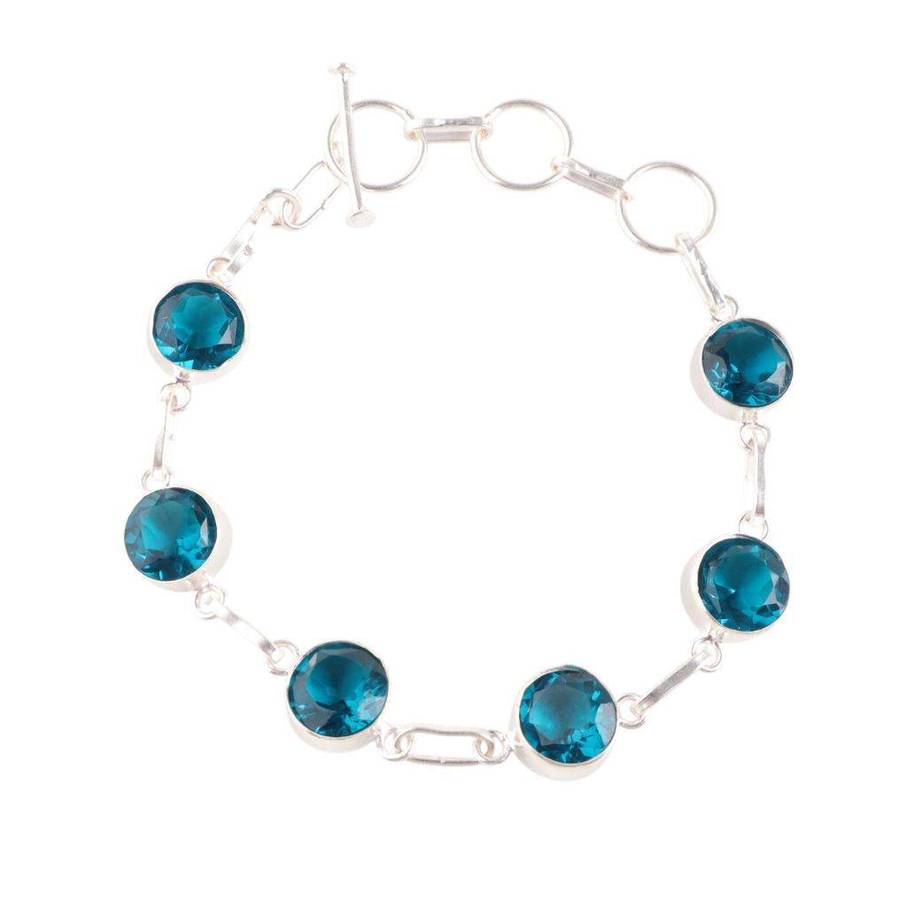 Blue Apatite Gemstone 925 Sterling Silver Jewelry Handcrafted Stylish Bracelet RB-14-14