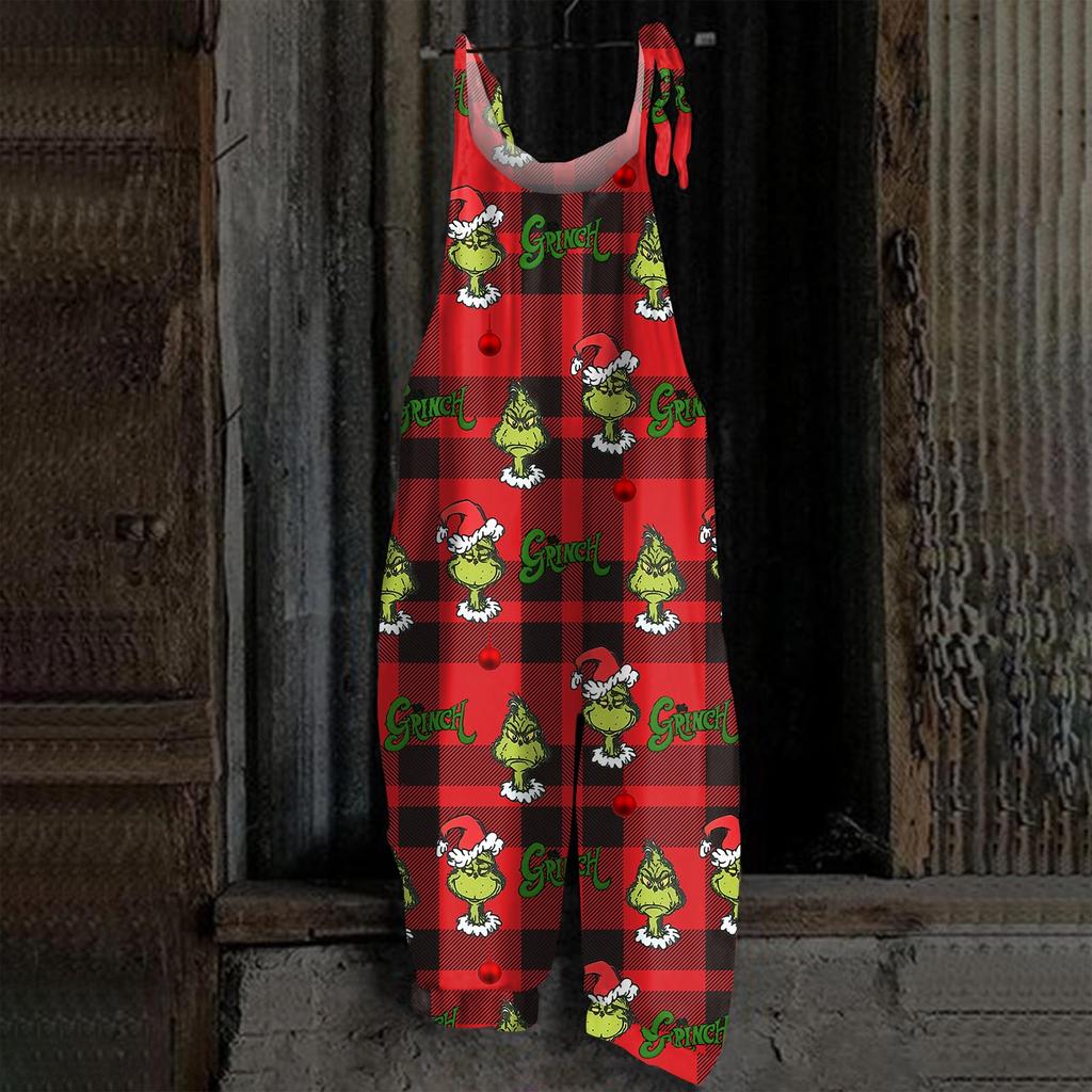 Damen Jumpsuit Halloween Print Lässig Locker Vintage Schulterträger Baumwolle Leinen