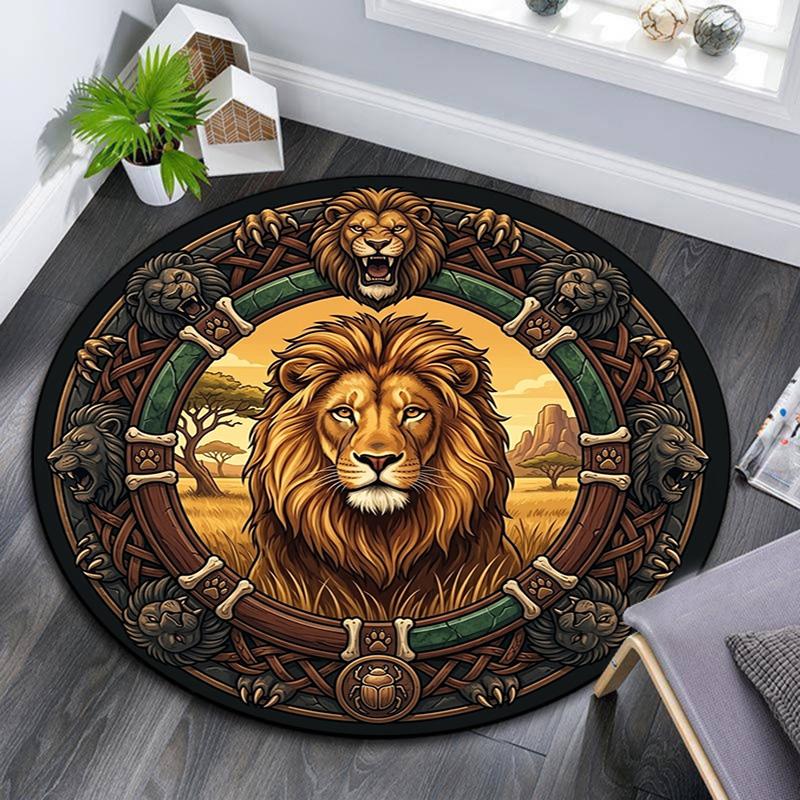 Lion Majesty Circle Round Area Rug Under Office Chairs Bedroom Living Room Home Decor