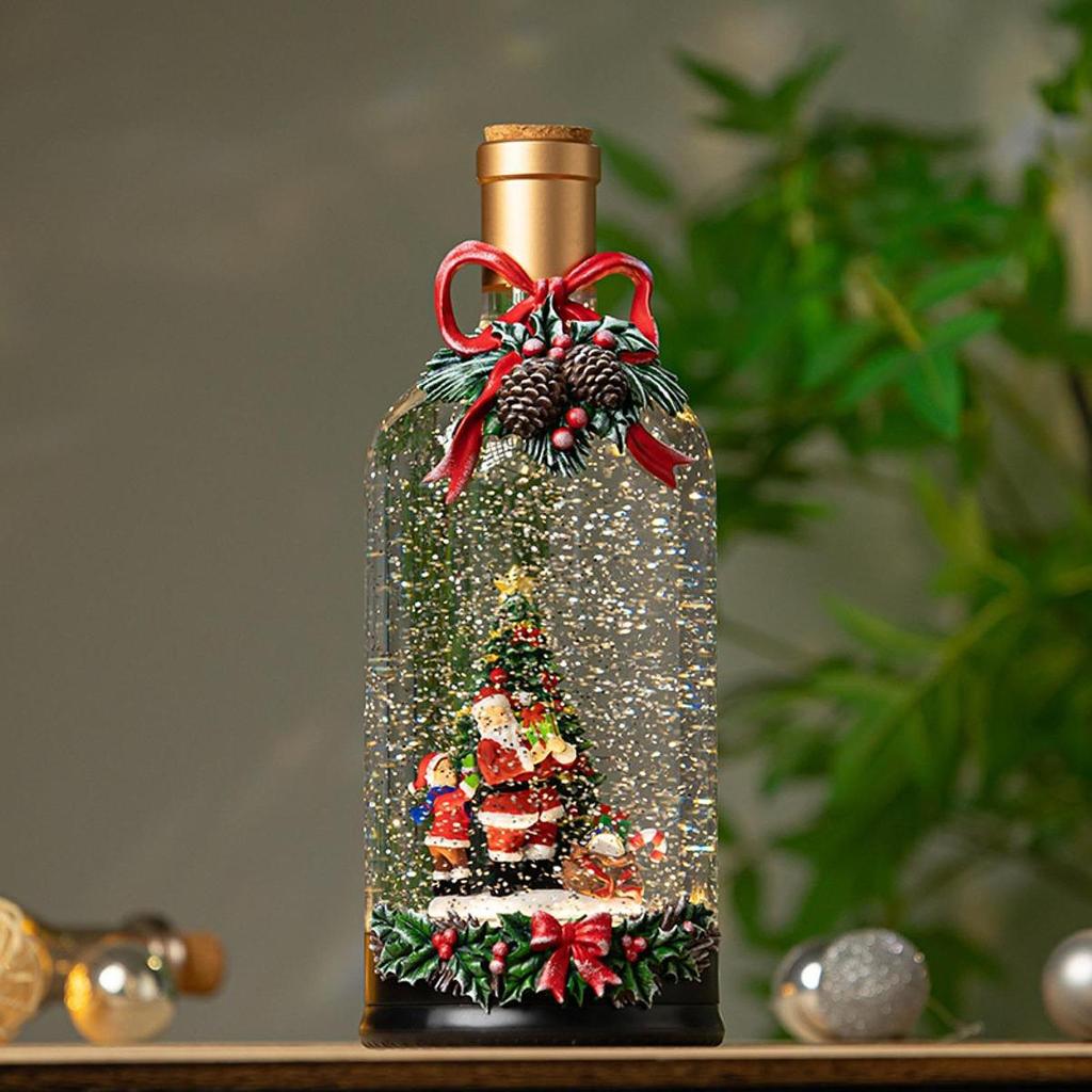 Music Case Christmas Message In A Bottle Christmas Snow Globe Musical Wine Bottle Holiday Ornament For Children'S Birthday Gift