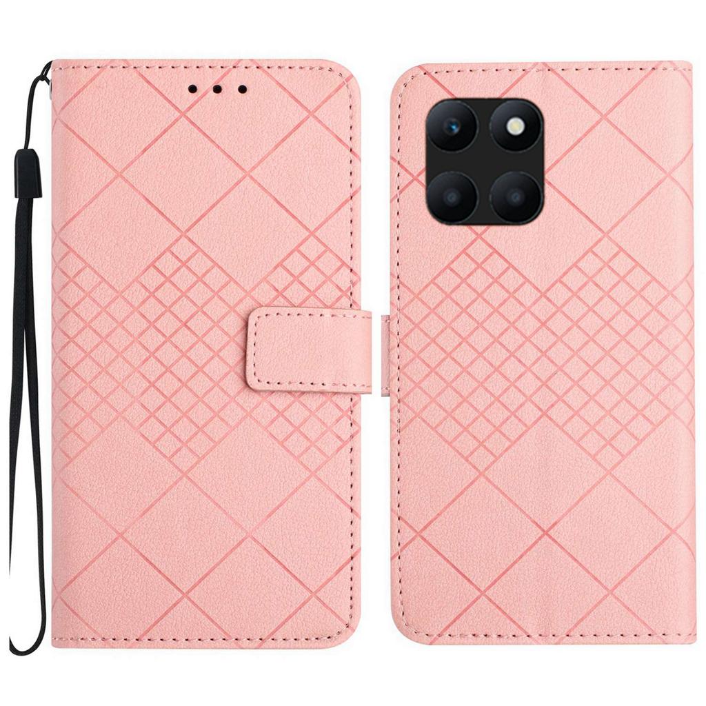 HT06 For Honor X8b 4G Case Leather Imprinted Rhombus Card Slots Phone Cover