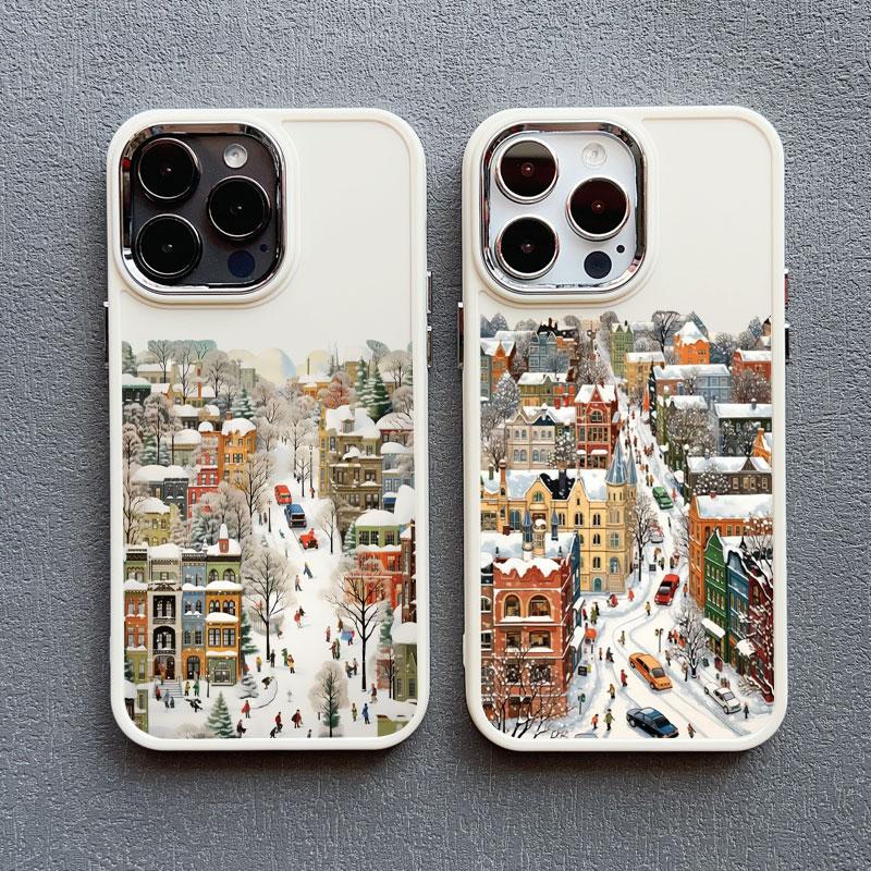 The City Winter Street Snow Scene Silicone Phone Case For iphone 13 12 11 Pro Max 16 15 14 Pro Max Plus XR XS X 7 8 SE2 Covers