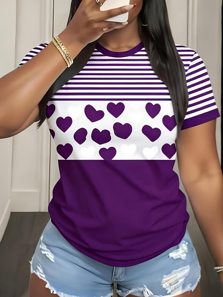 Large size pink leopard print striped patchwork T-shirt, the fabric is soft and comfortable, casual and cute,