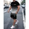 Sommeranzug 3D-Druck Herren Freizeit Kurzarmanzug Geeignet für Sportanzug Herren Rundhals Kurzarm Oberteil Und Shorts