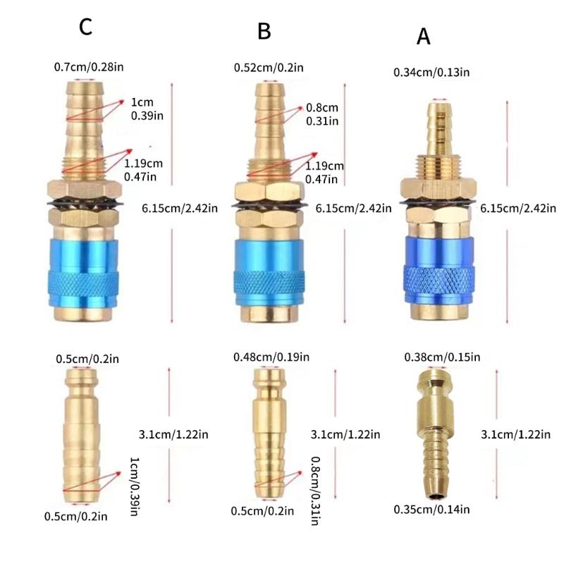 2Pcs Quickly Disconnects Brass Adapters M6/M 8/M10 Size For TIG Welding Machine Gas Water Flows Welding Torches Connectors