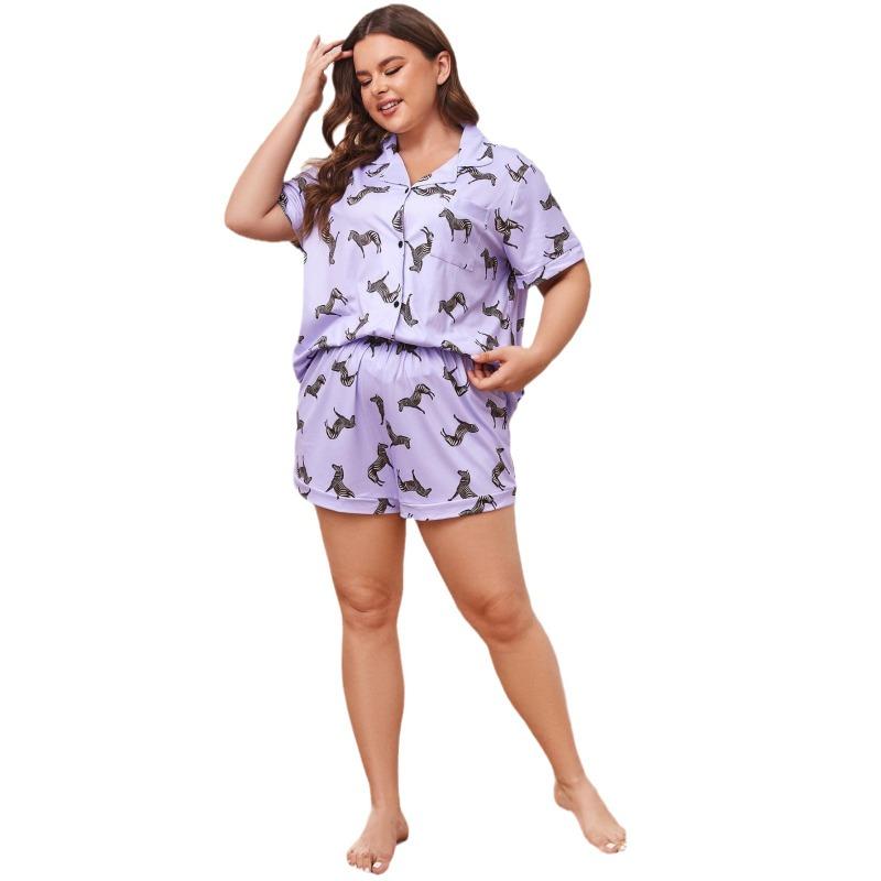 Women's Pajamas Plus Size Homewear Loose Casual Short Sleeve Shorts Suit