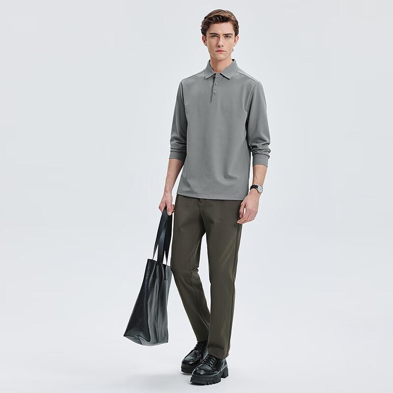 SEPTWOLVES Men's Brushed Waffle Long Sleeve Polo Shirt