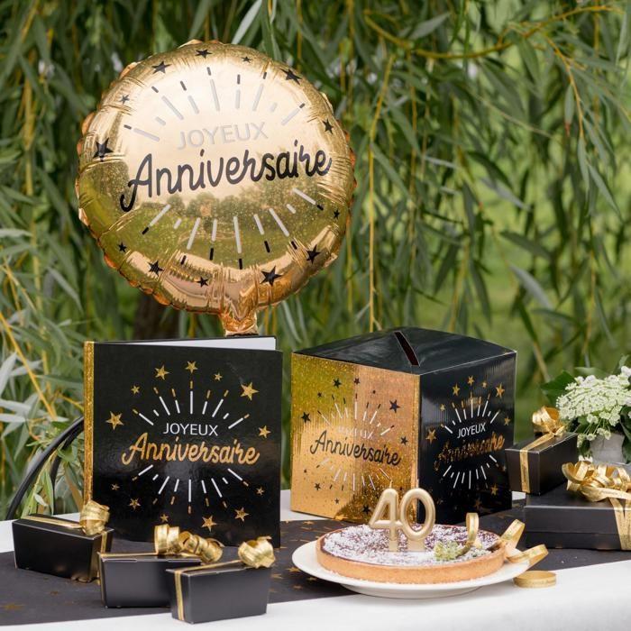Tirelire - Joyeux Anniversaire - NOIRE ET DOREE - Métallique - 20x20x20 Cm - Décoration De Fête