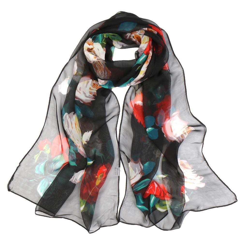 Lotus Geogette Medium-Long Silk Printed Scarf Summer Sunscreen Shawl Mom Gift Style Dance Versatile