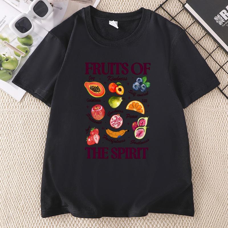 Boho Christian T Shirt Fruits of The Spirit TShirt Casual Cotton Short Sleeve Retro Jesus Apparel Floral Graphic Tshirt