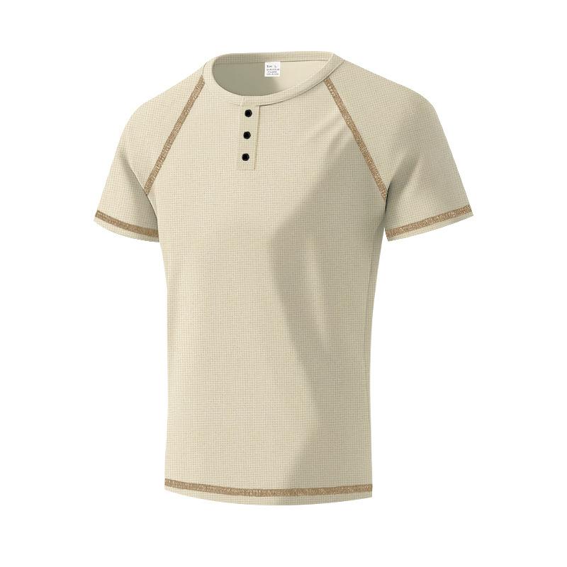 Mens Casual Summer Waffle Raglan Short Sleeve Henley T Shirt