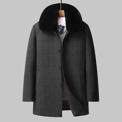 Autunno e Inverno Nuovo Cappotto da Uomo Business Casual Abbigliamento da Papà Collo di Pelliccia Scaricabile Cotone Ispessito Cappotto a Quadri Cappotto da Uomo