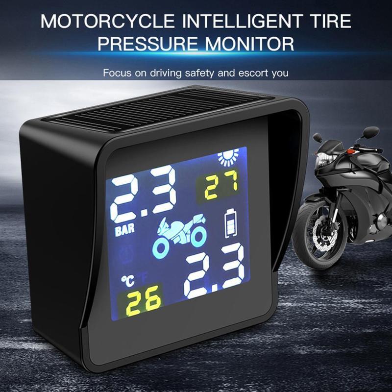 Solar Motorcycle TPMS Tire Tyre Pressure Monitoring Alarm System with 2 Sensors