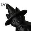 Small Sculpture for Study Room Gothic Witch Hat Black Cat Figurine, 3D Printed Wizard Cloak Kitten Versatile Soft Furnishing Statue, Spooky