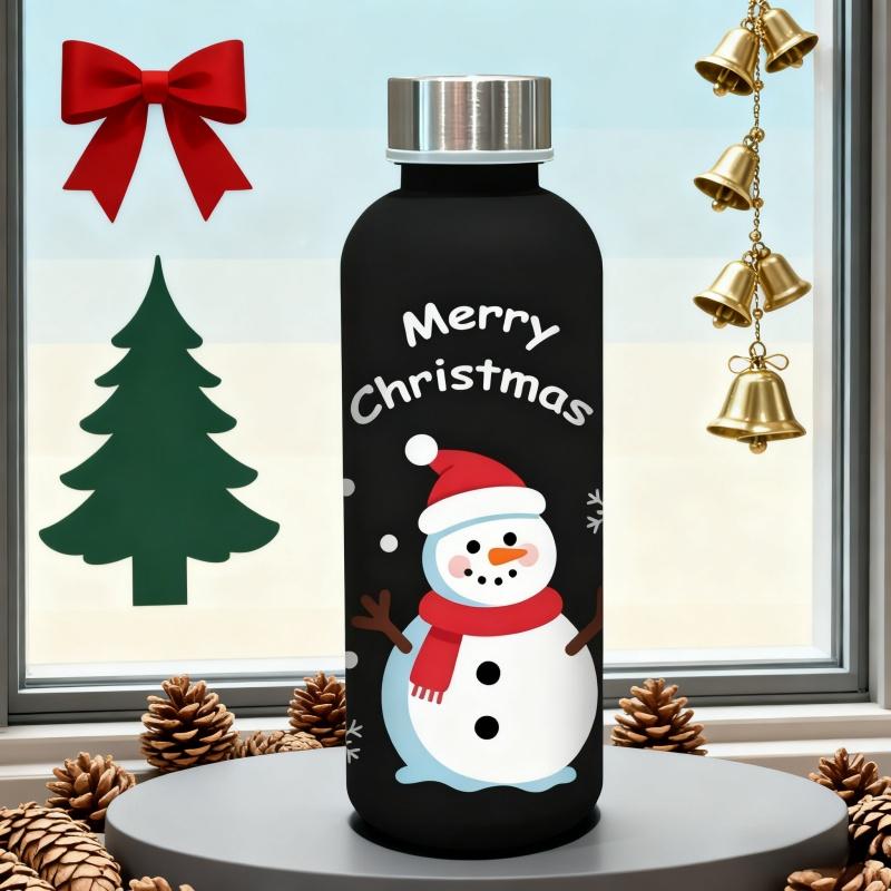 3D Printed 500ml Christmas Water Bottle with Cute Santa & Reindeer Design Cartoon Cute High Appearance Plastic Water Cup