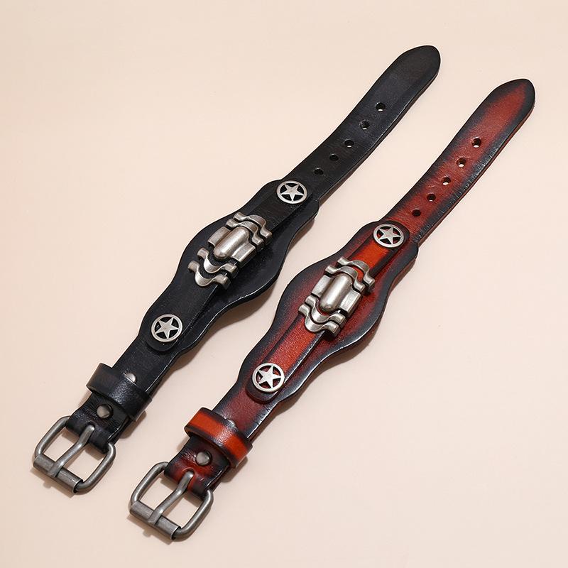 VOQ Retro Multi-layer Cowhide Bracelet Men Creative Design Locomotive Wristband Leather Bracelets Fashion Jewelry