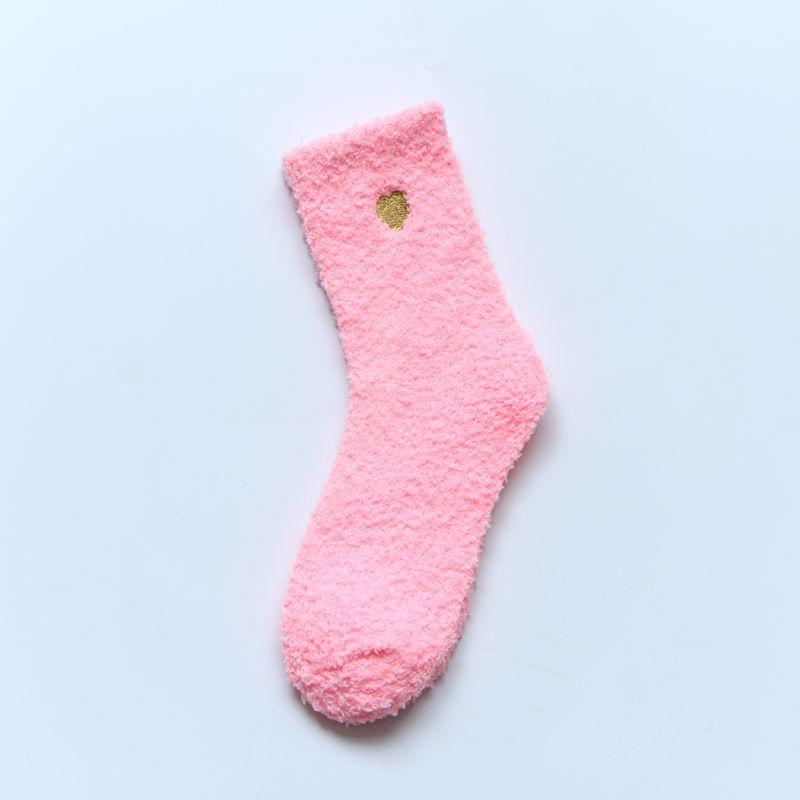 Autumn and Winter Thickened Coral Fleece Socks Women's Middle Tube Gold Love Warm Versatile Fleece Socks Home Sleep Floor Socks