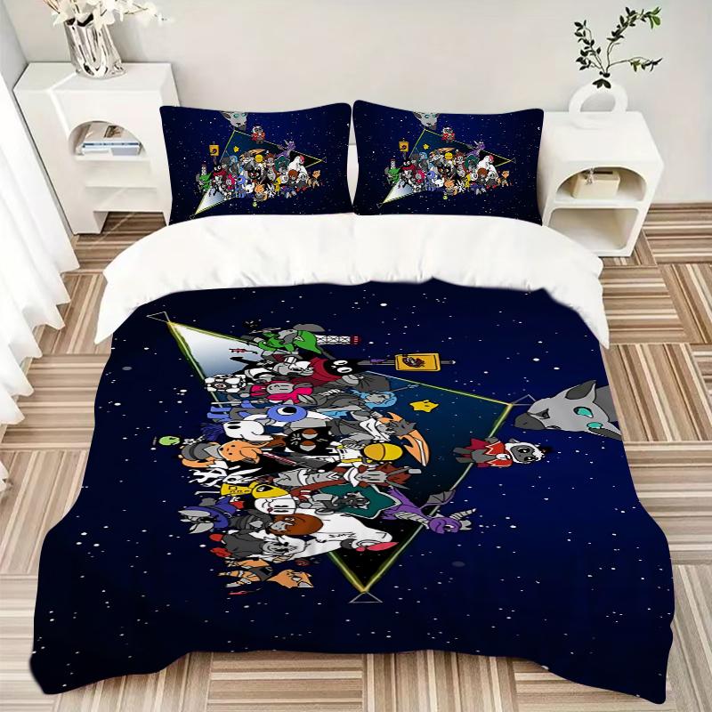 Space Cat Parade Printed 3pcs Bedding Set Soft Microfiber 1 Duvet Cover And 2 Pillowcases Home Bedroom Decor Xmas Gift K1594