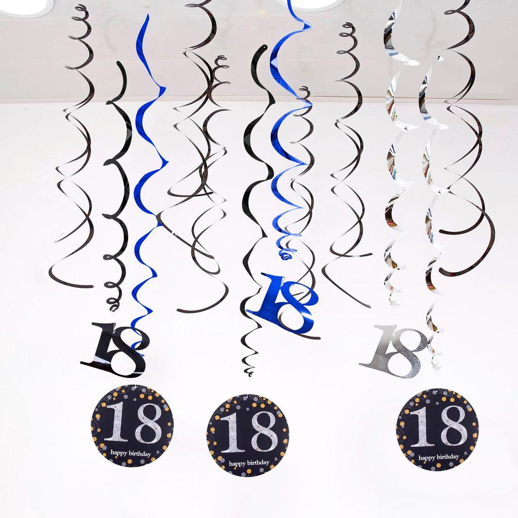 Birthday Party Spiral Hanging Decorations Set - 12 Pieces for 30th, 40th, 50th, 60th Celebrations