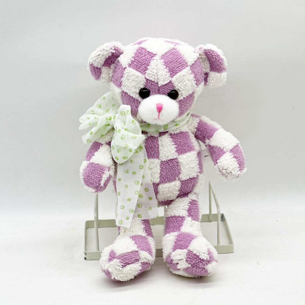 Hot Selling New Teddy Beer Plush Ribbon Checkerboard Teddy Cute Plush Doll