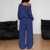 Women's Color Casual Long Sleeve Top and Wide Leg Pants Two Piece Set
