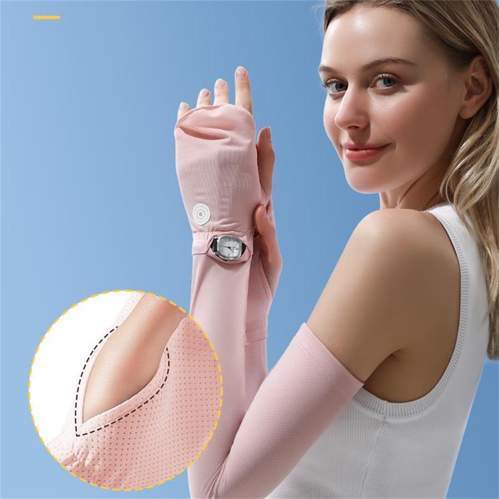 1 Pair Cooling Arm Sleeves With Thumb Hole Outdoor Ice Silk Uv Sun Protective Arm Sleeves