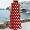 Sleeveless V Neck Dress with Side Pockets and Side Slits Polka Dot Pattern Cotton Linen Blend Casual Midi Dress for Women