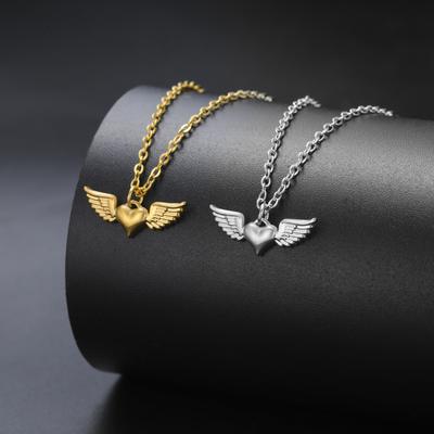 Angel Wings Heart Necklace Mini Heart Necklace Women's Stainless Steel Fashion Love Sweet Jewelry Valentine's Day Gift