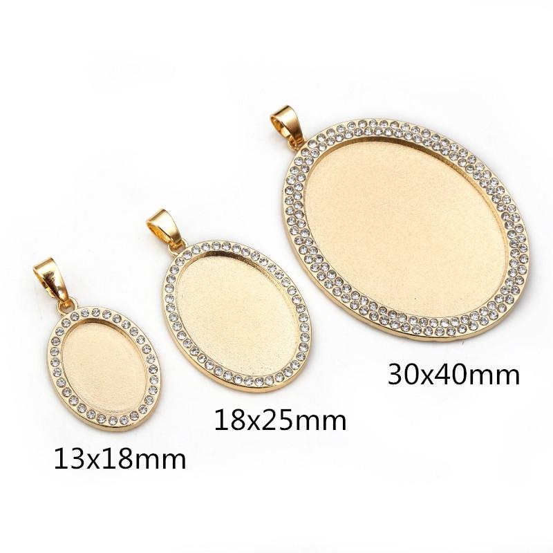 5pcs 13x18mm 18x25mm 30x40mm Inner Size Oval Transparent Rhinestone Style Cameo Cabochon Base Setting Pendant