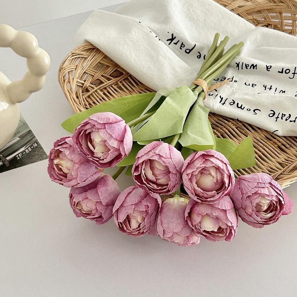9pcs/bunch Silk Artificial Tulip 39cm Fake Flower Realistic Faux Tulip Bouquet Home