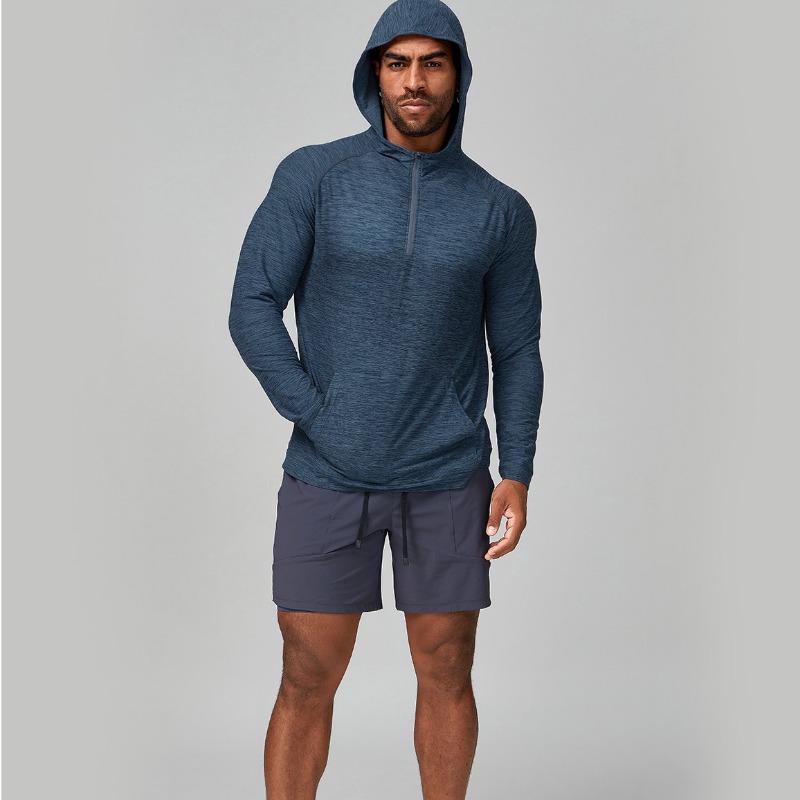 Mens Quick Dry Hooded Long Sleeve Fitness Running Outdoor Training Jacket
