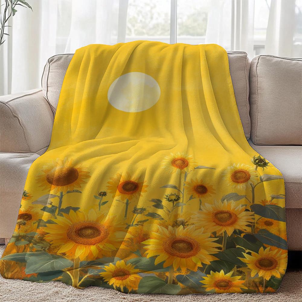 Sunflower Field Print Throw Blanket - Vintage Botanical Floral Motif Soft Lightweight Accent for Sofa Bed Travel Office Gift