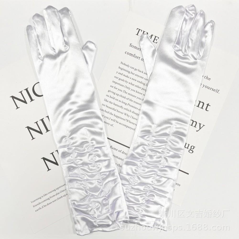 Korean Style Women Wrinkle Gloves Elasticity Bridal Gloves Temperament Arm Warmer Girl