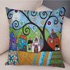 Colorful Cartoon Retro Rural Color Printed Pattern Home Cushion Cover Living Room Sofa Bedroom Decoration Pillowcase